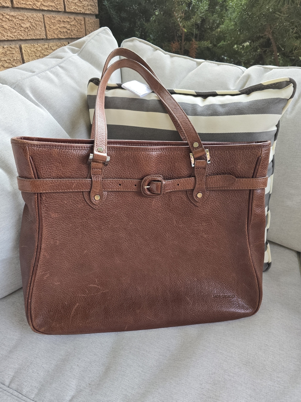 Jack Georges Brown Leather Tote Bag with Belt Detail